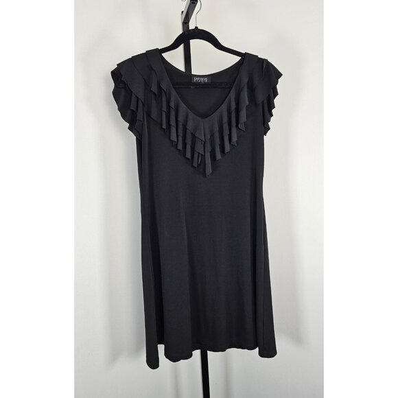 ENFOCUS STUDIO Sleeveless Ruffled Front Collarless Shift Dress-Black-SZ 10 - Picture 1 of 8